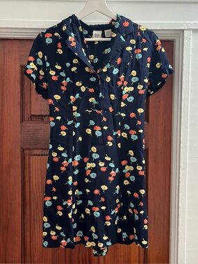 GAP Navy Floral Button-Front Rayon Dress